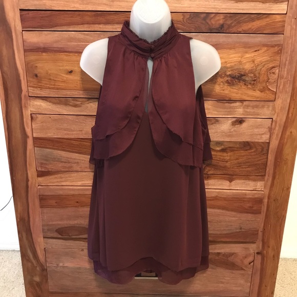 WHBM high low halter tunic blouse in burgundy - Picture 9 of 14